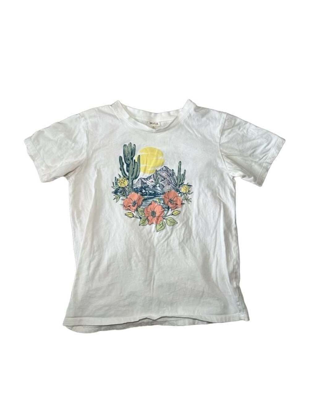 SELF E Women's Desert Cactus and Mountain Graphic Short Sleeve T-Shirt